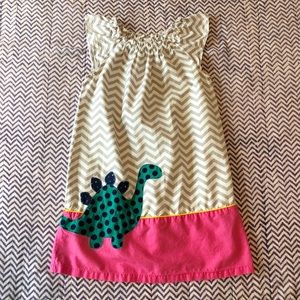 Handmade chevron and dinosaur appliqué dress 4T